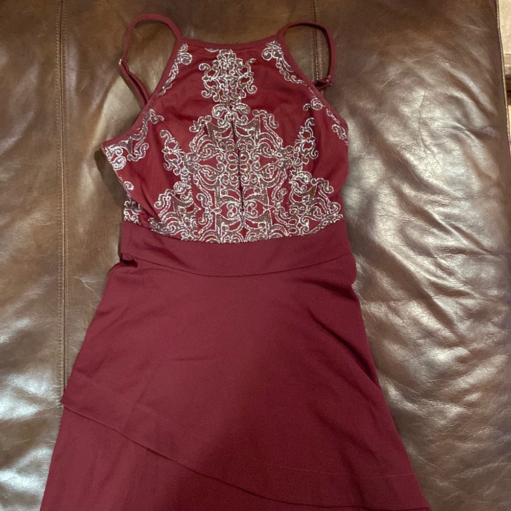 Maroon Fancy Girls A-Line Formal Dress with intricate beaded design